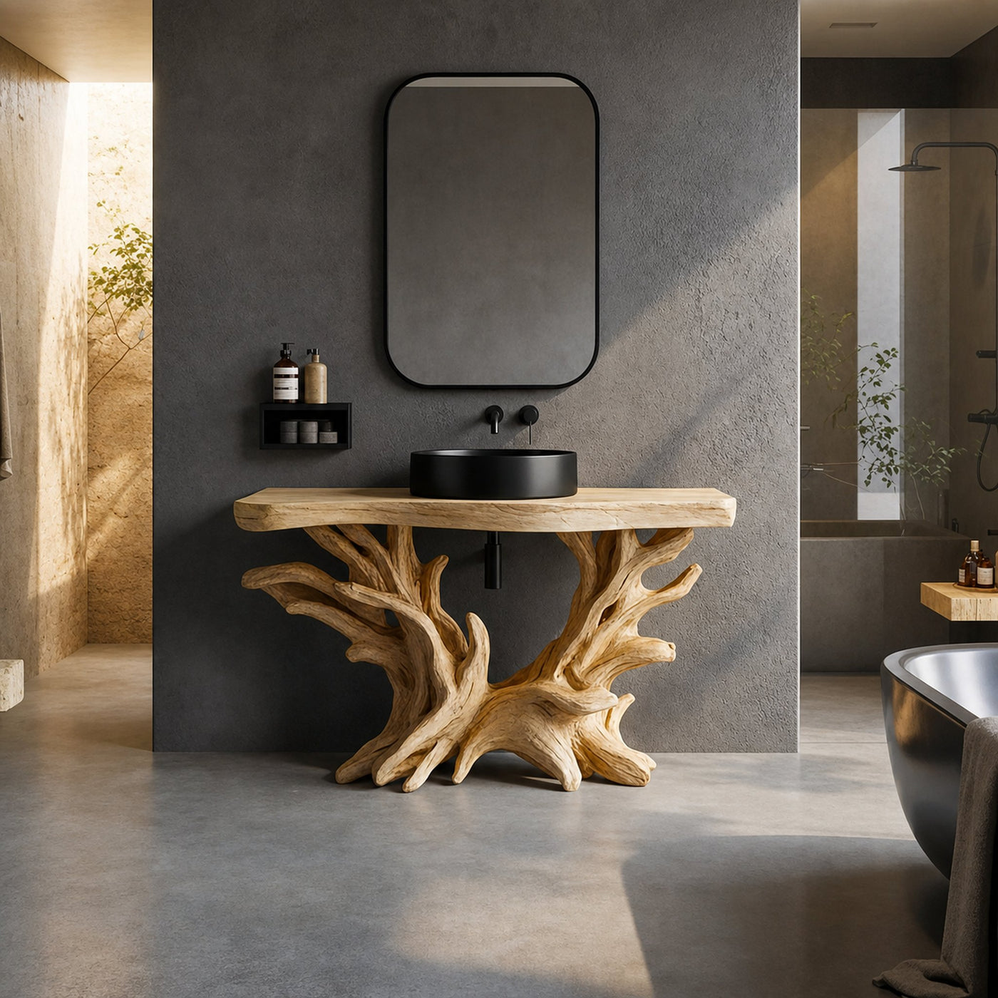 Sculptural Rustic Bathroom Vanity Root Wood Console Freestanding