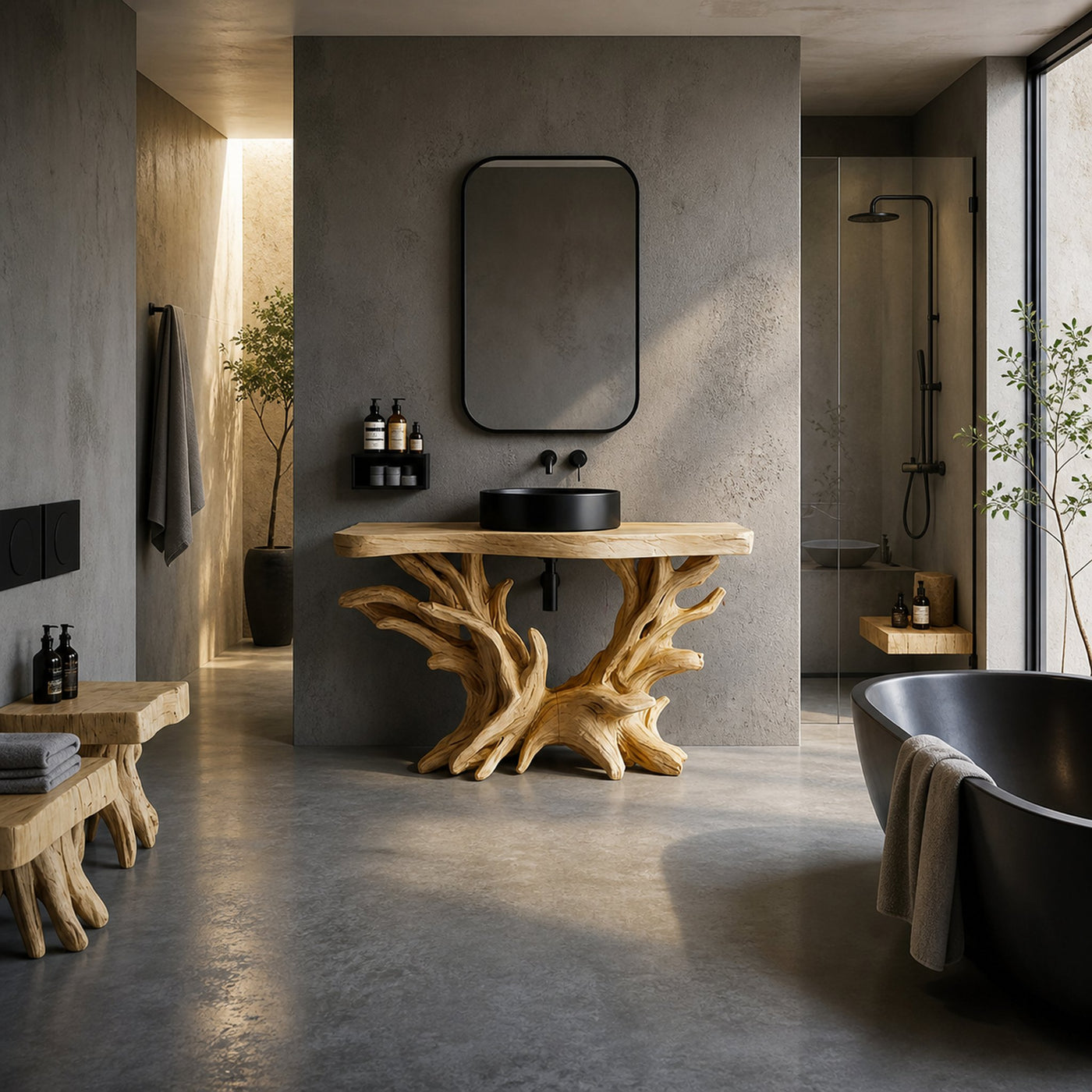 Sculptural Rustic Bathroom Vanity Root Wood Console Freestanding - product view 2