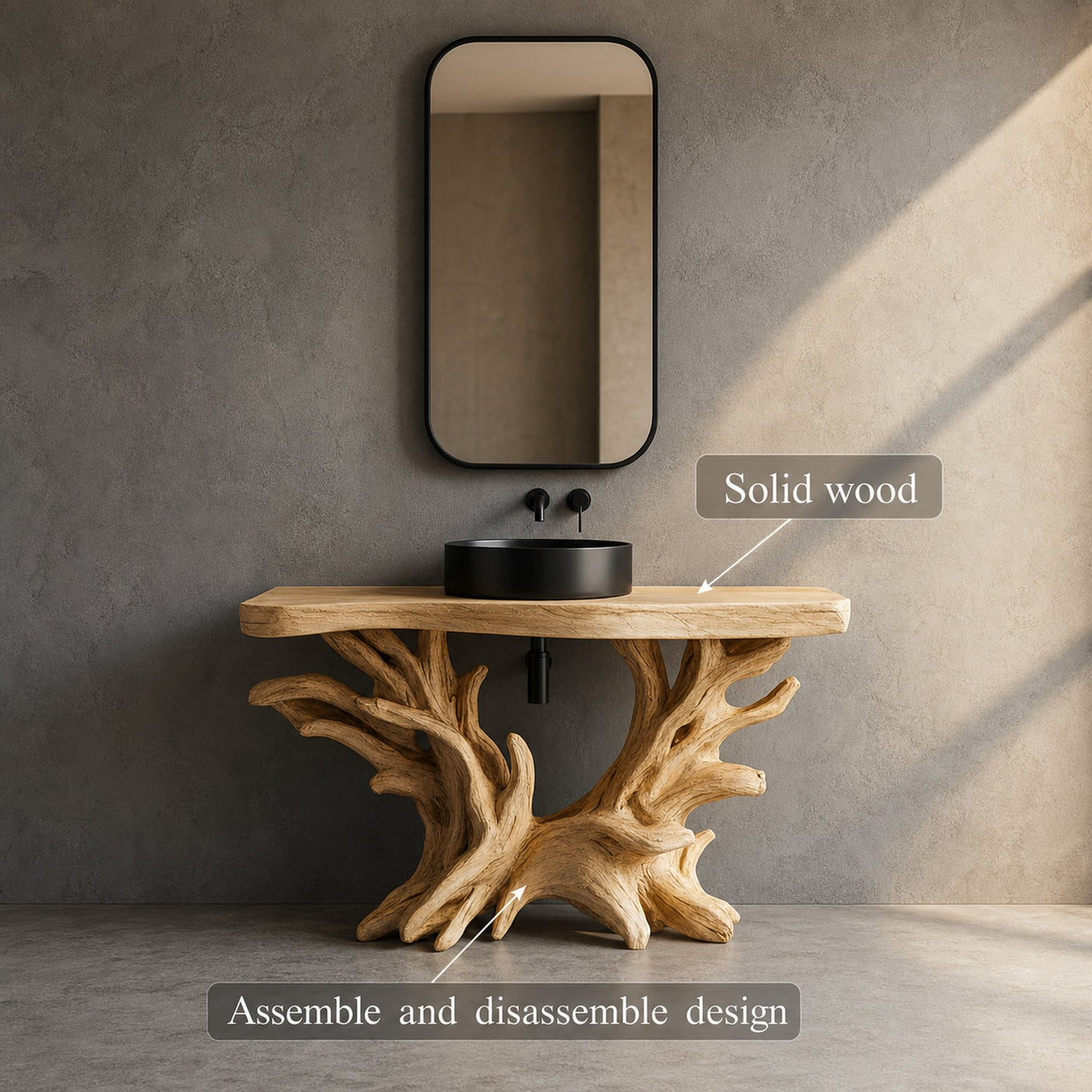 Sculptural Rustic Bathroom Vanity Root Wood Console Freestanding - product view 3