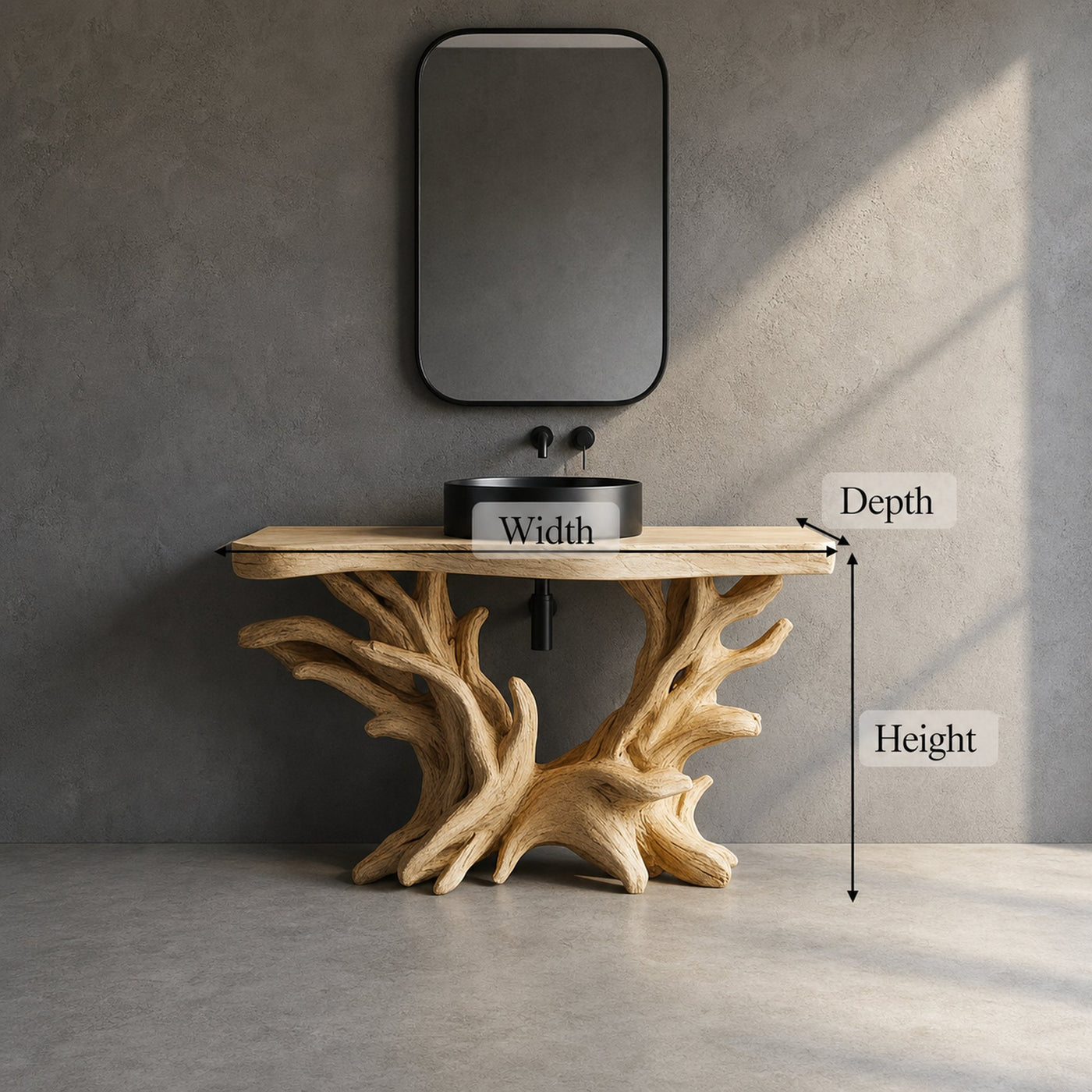 Sculptural Rustic Bathroom Vanity Root Wood Console Freestanding - product view 4
