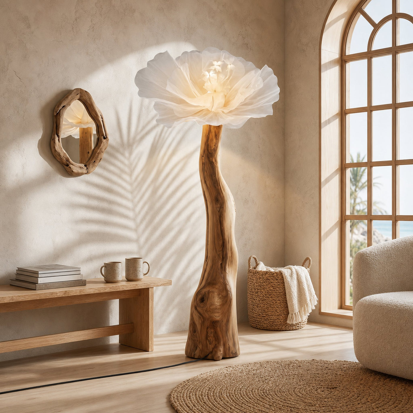 Sculptural Standing Lamp Organic Blossom Form For Living Room