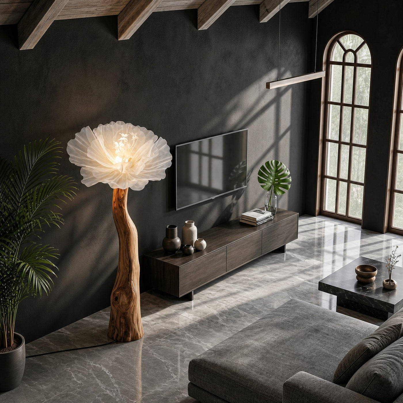 Sculptural Standing Lamp Organic Blossom Form For Living Room - product view 2