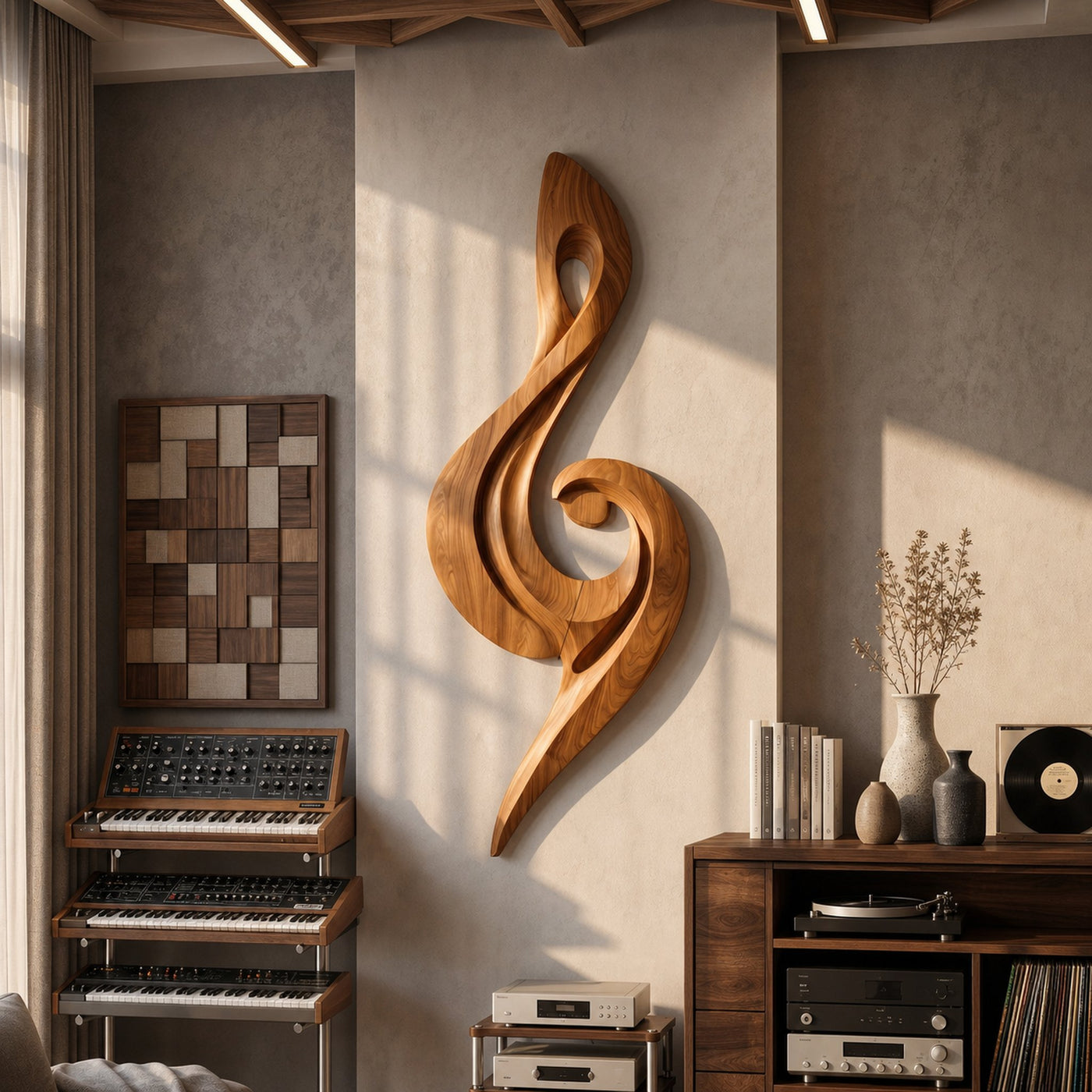 Sculptural Treble Clef Wooden Wall Decor For Living Room