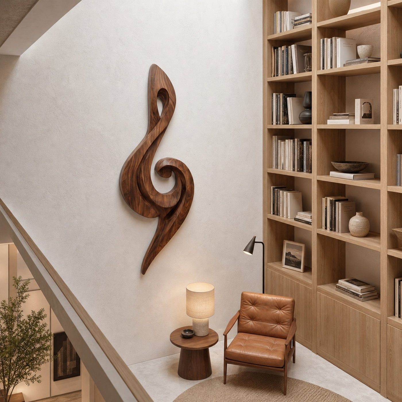 Sculptural Treble Clef Wooden Wall Decor For Living Room - product view 3