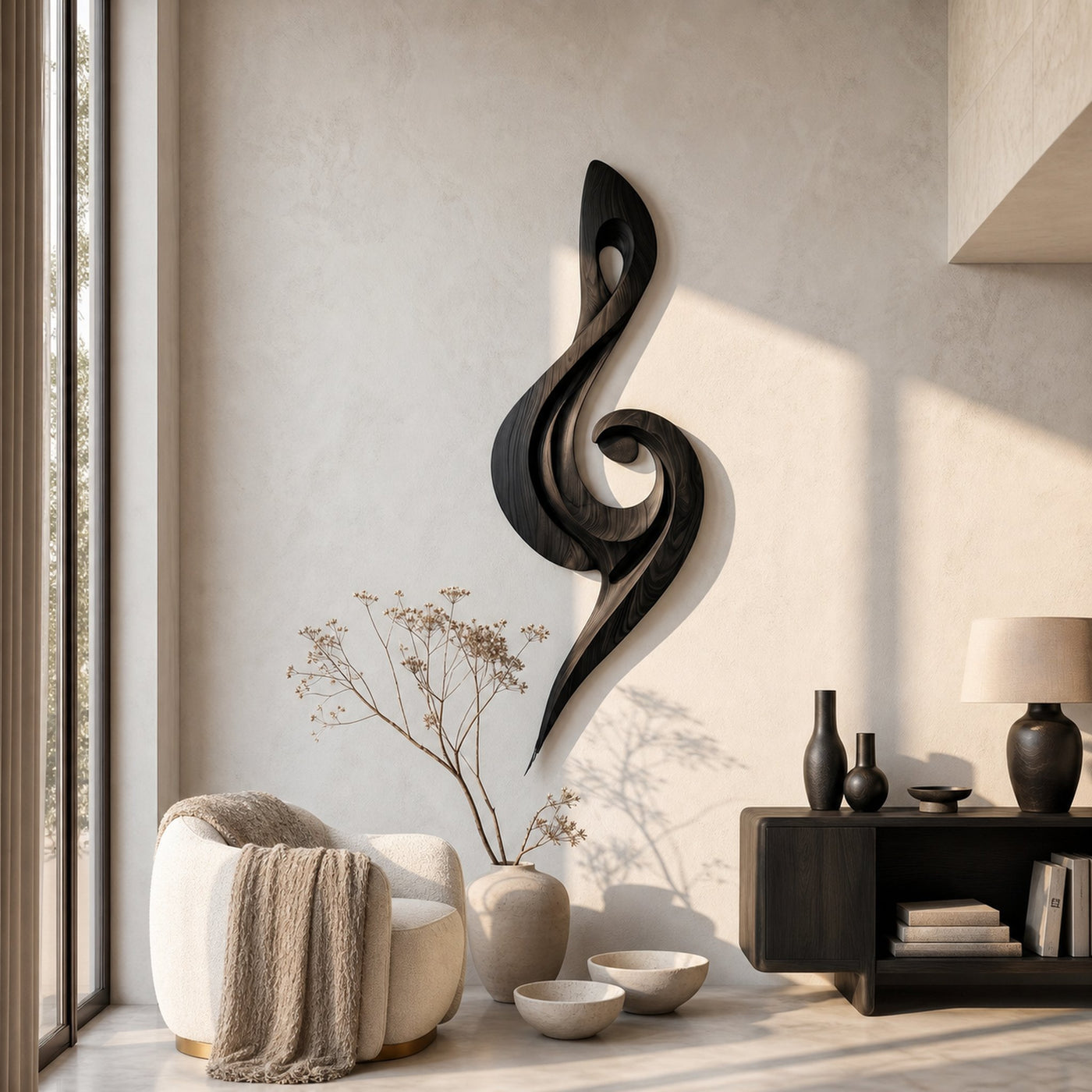 Sculptural Treble Clef Wooden Wall Decor For Living Room - product view 4