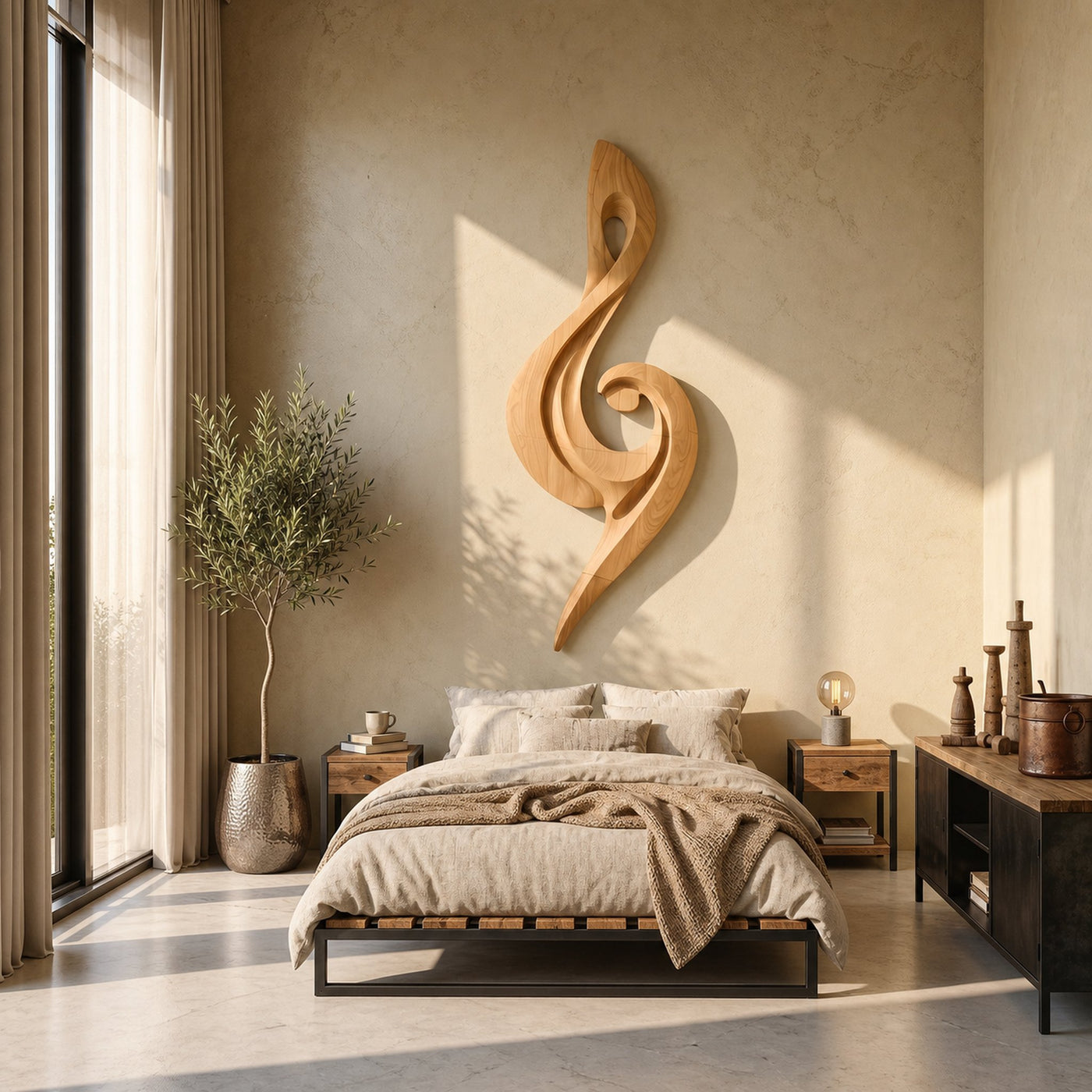 Sculptural Treble Clef Wooden Wall Decor For Living Room - product view 5