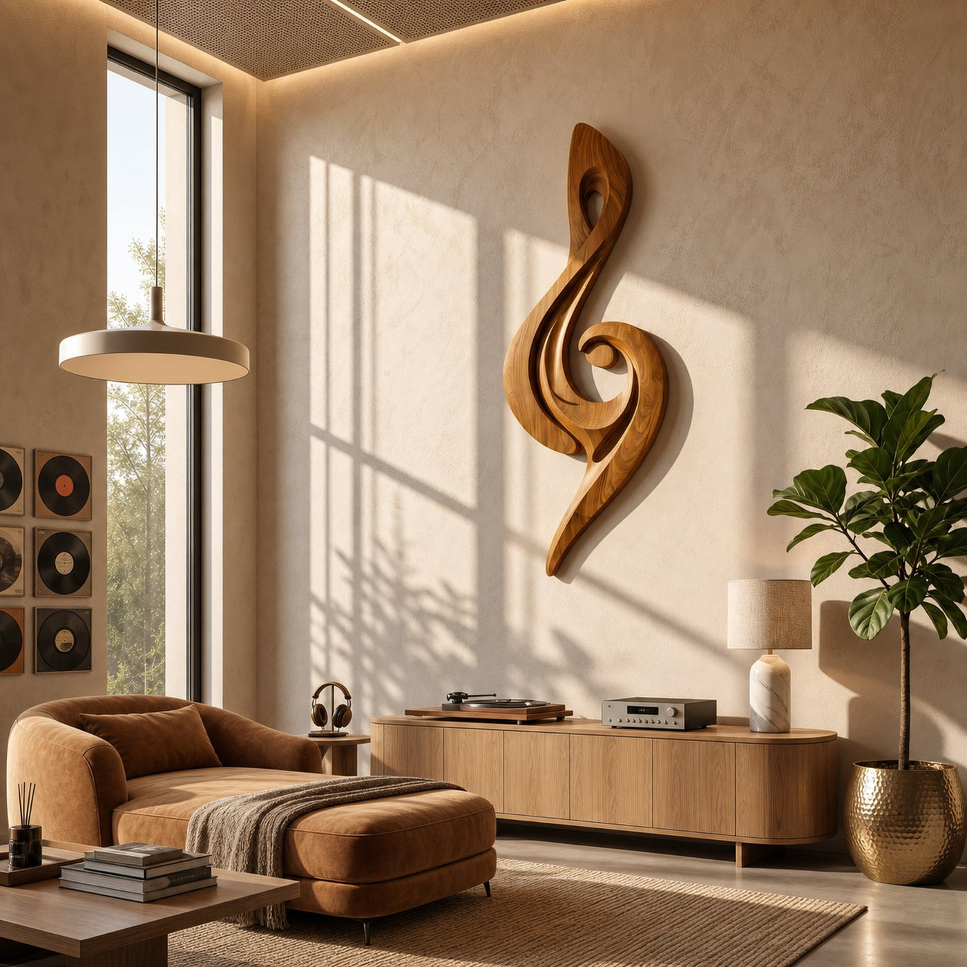 Sculptural Treble Clef Wooden Wall Decor For Living Room - product view 6