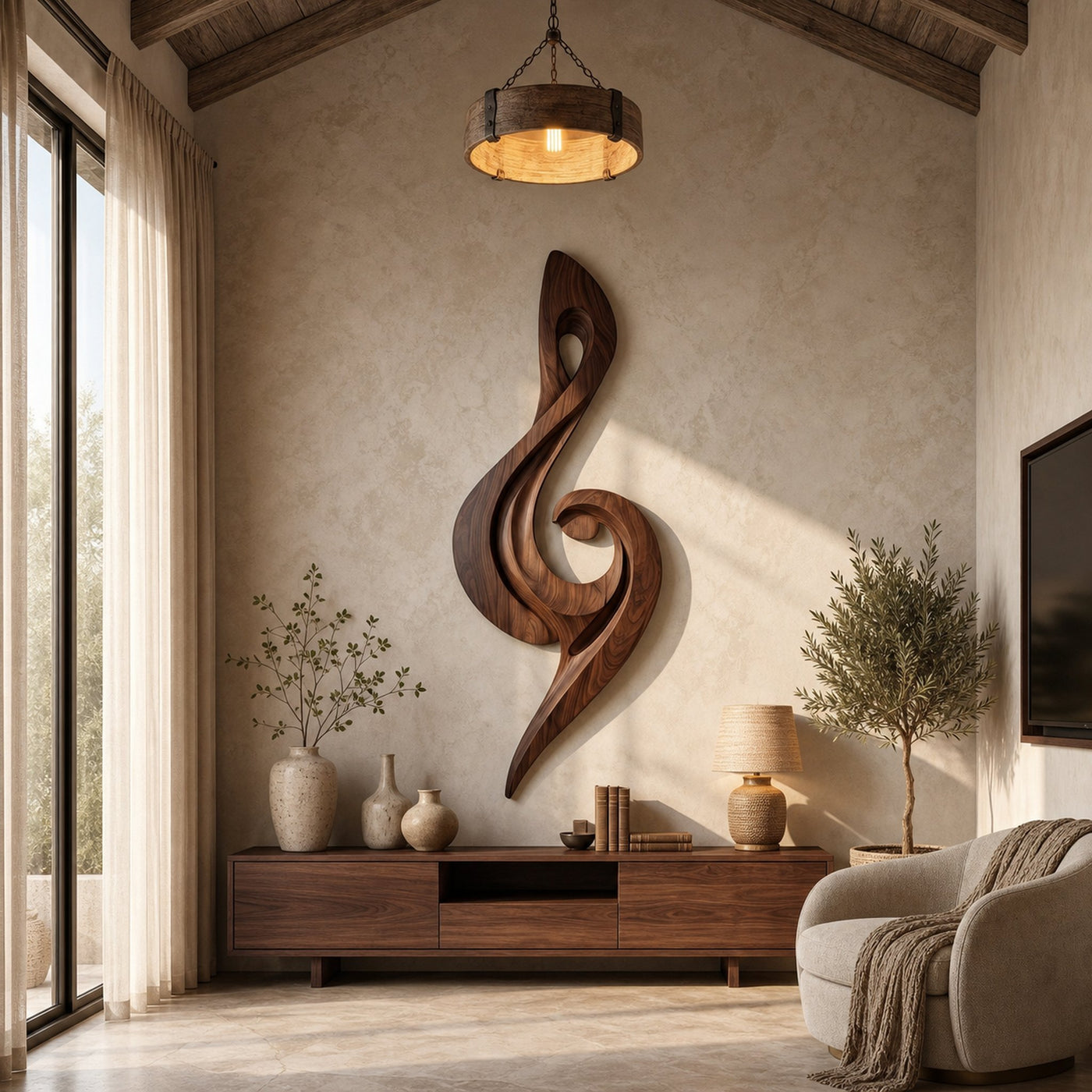 Sculptural Treble Clef Wooden Wall Decor For Living Room - product view 7