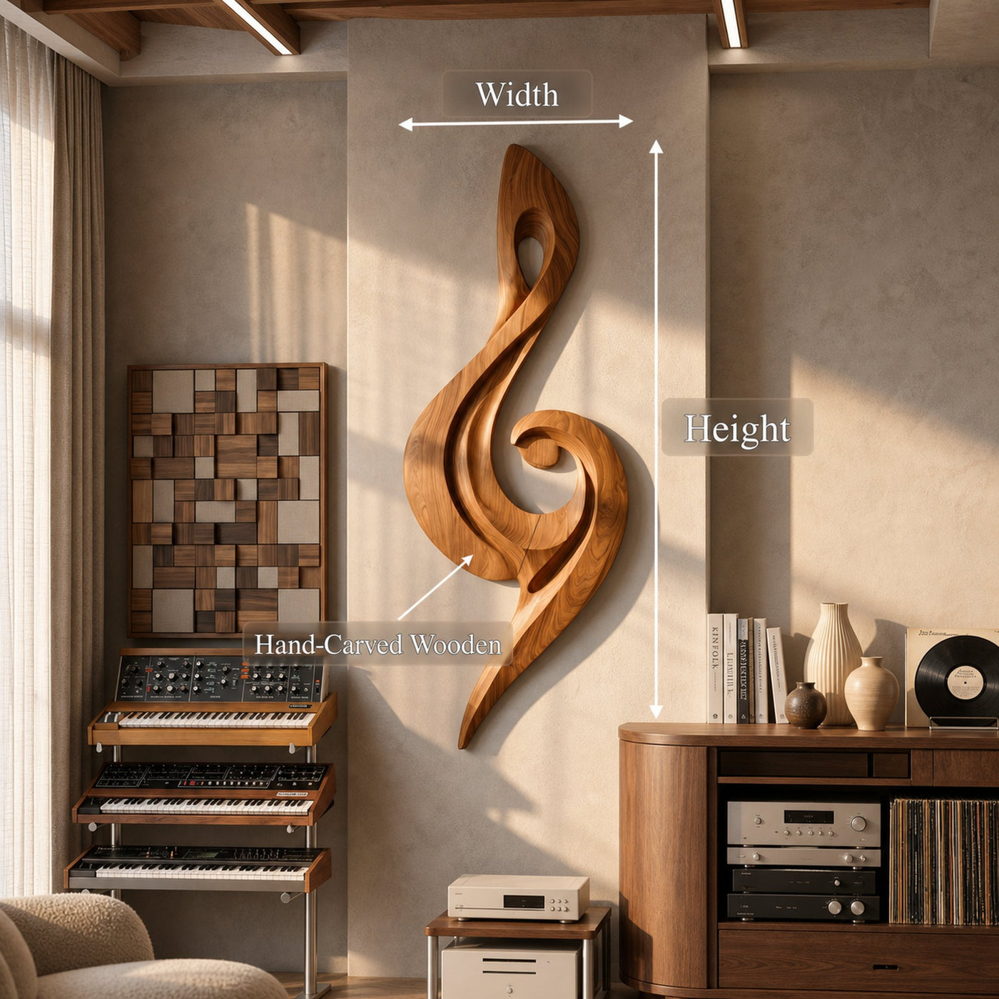 Sculptural Treble Clef Wooden Wall Decor For Living Room - product view 8