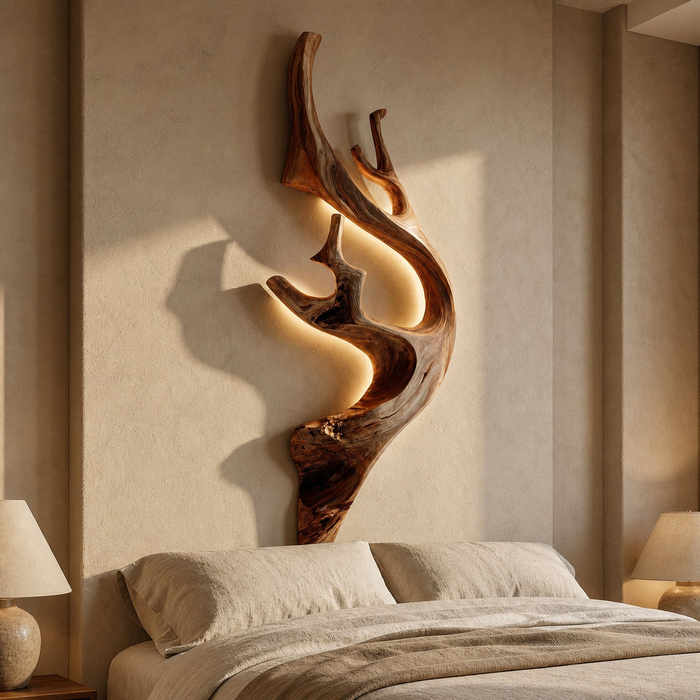 Sculptural Tree Branch Wooden Wall Lamp With LED For Home