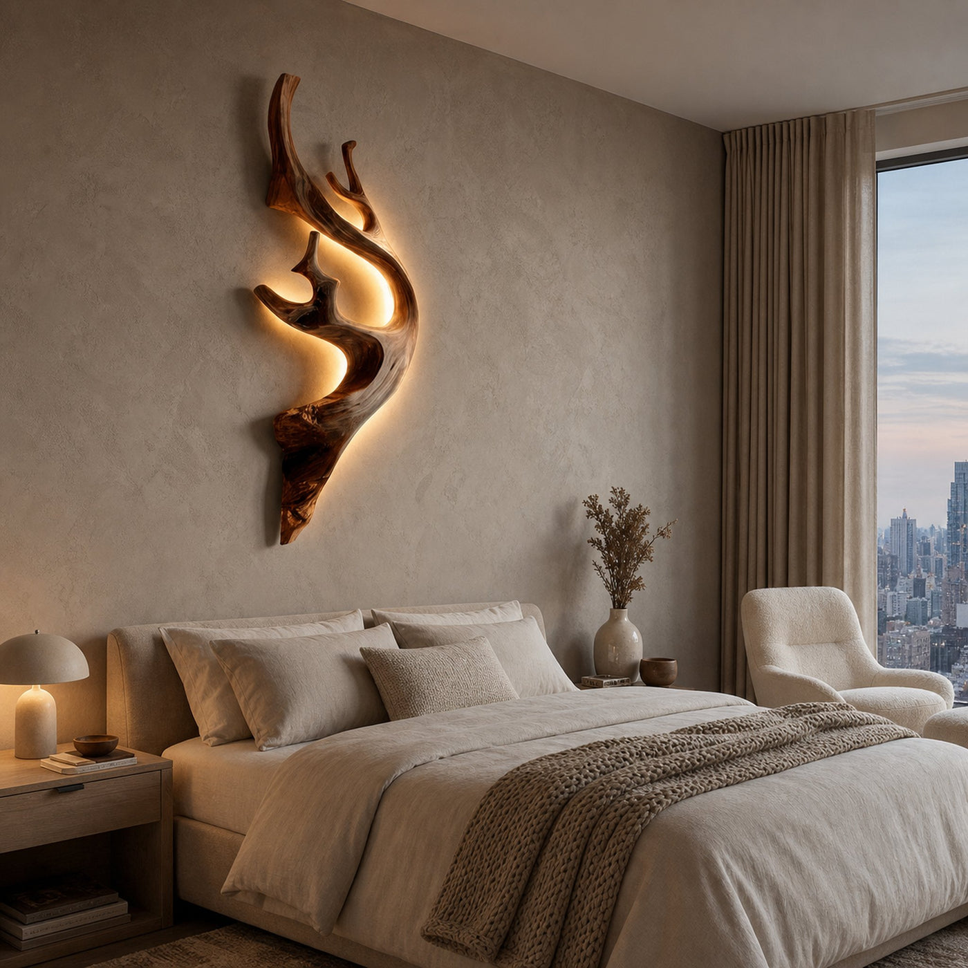 Sculptural Tree Branch Wooden Wall Lamp With LED For Home - product view 4