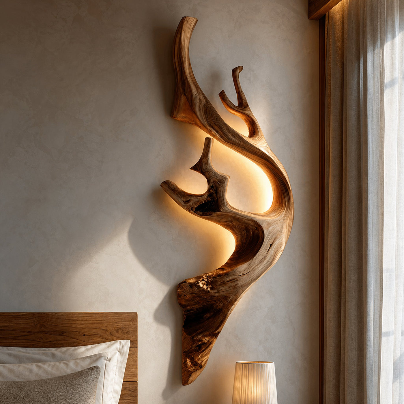 Sculptural Tree Branch Wooden Wall Lamp With LED For Home - product view 6