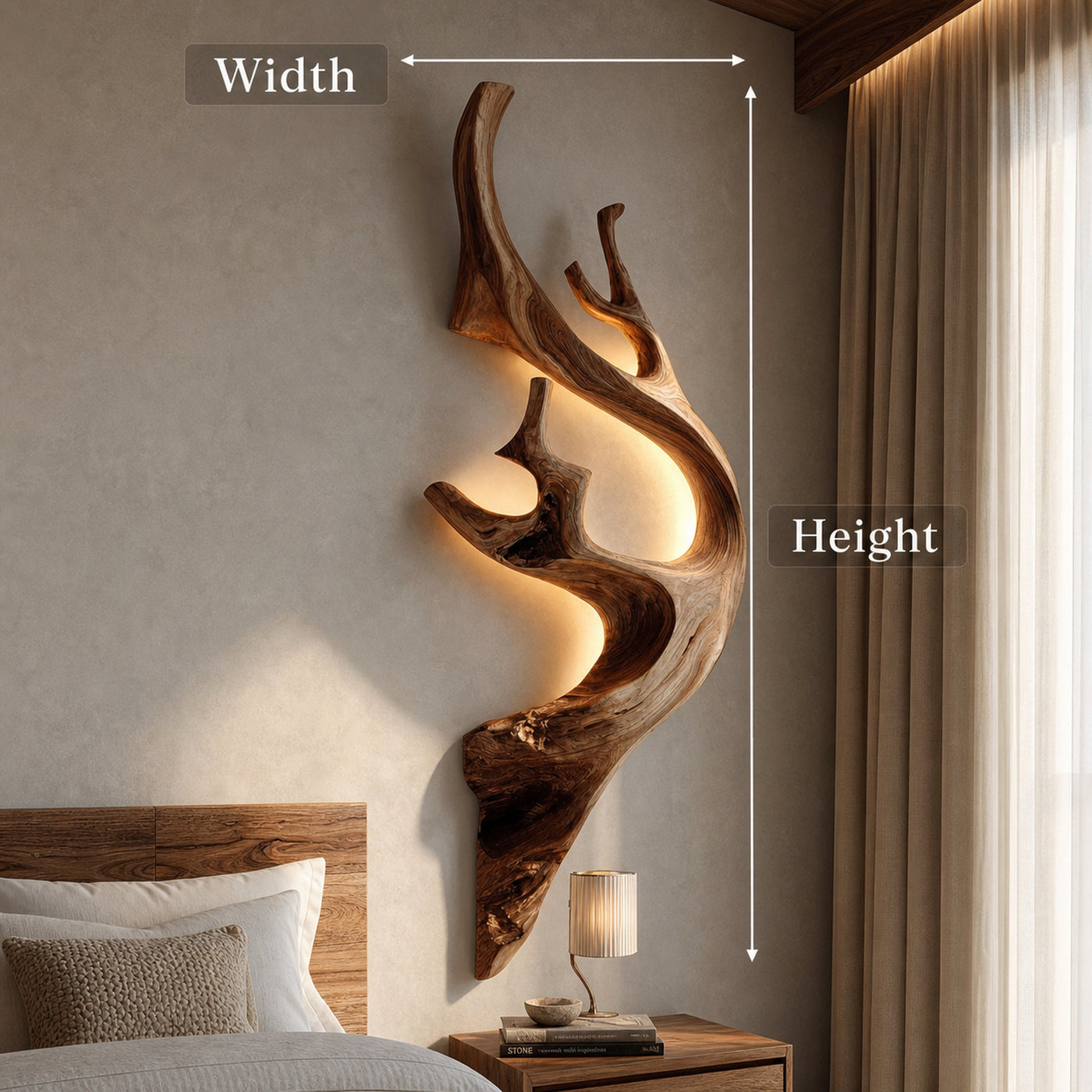 Sculptural Tree Branch Wooden Wall Lamp With LED For Home - product view 7