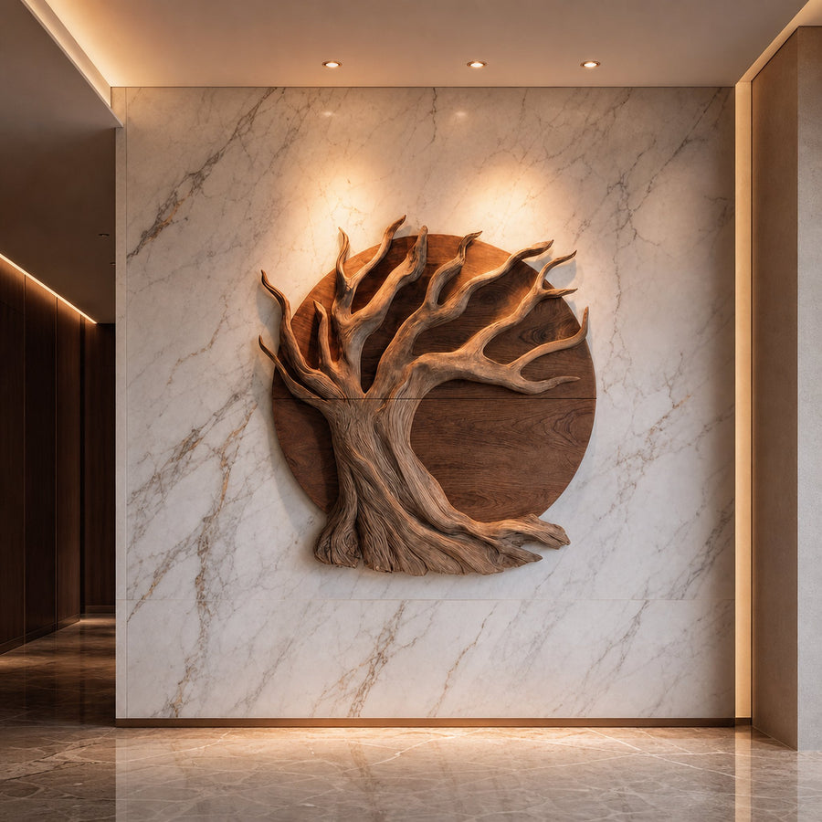 Sculptural Tree Wall Decor With Organic Circular Design For Home Interior
