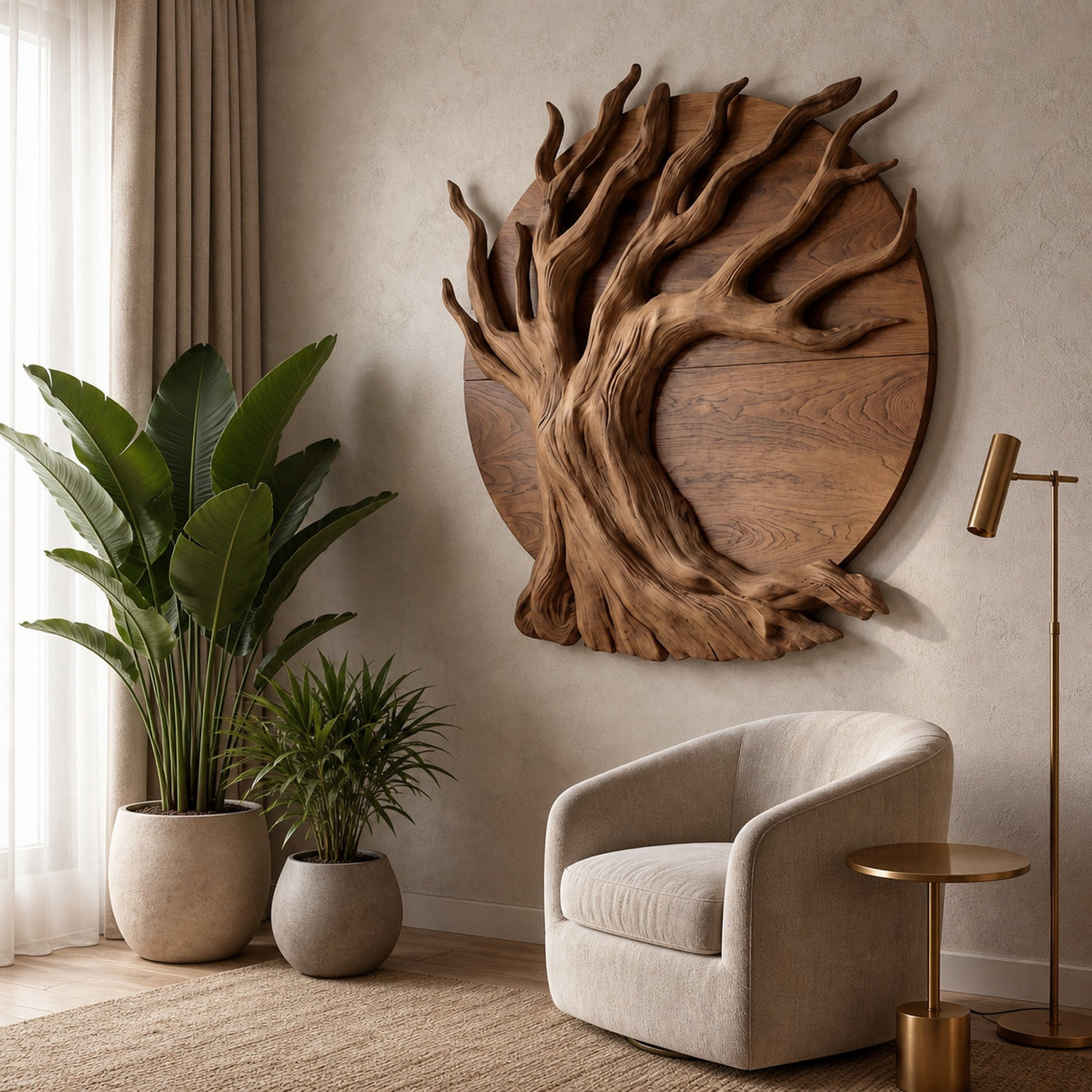Sculptural Tree Wall Decor With Organic Circular Design For Home Interior - product view 2