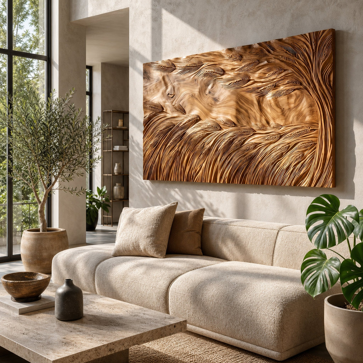 Sculptural Wall Art With Wave Texture For Living Room