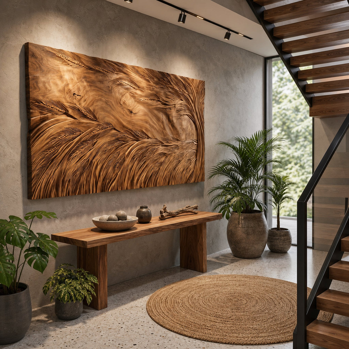 Sculptural Wall Art With Wave Texture For Living Room - product view 2