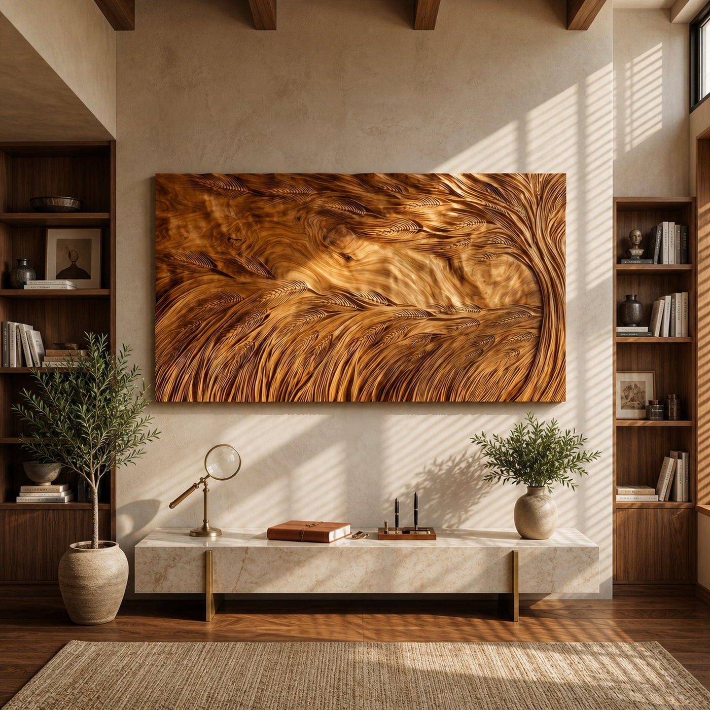 Sculptural Wall Art With Wave Texture For Living Room - product view 3