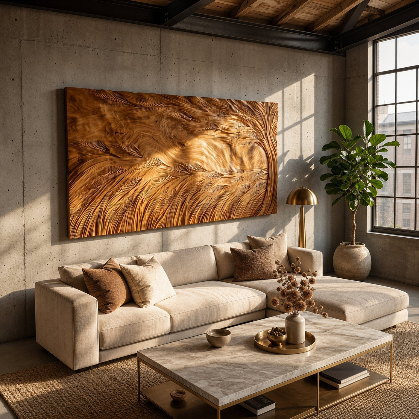 Sculptural Wall Art With Wave Texture For Living Room - product view 4