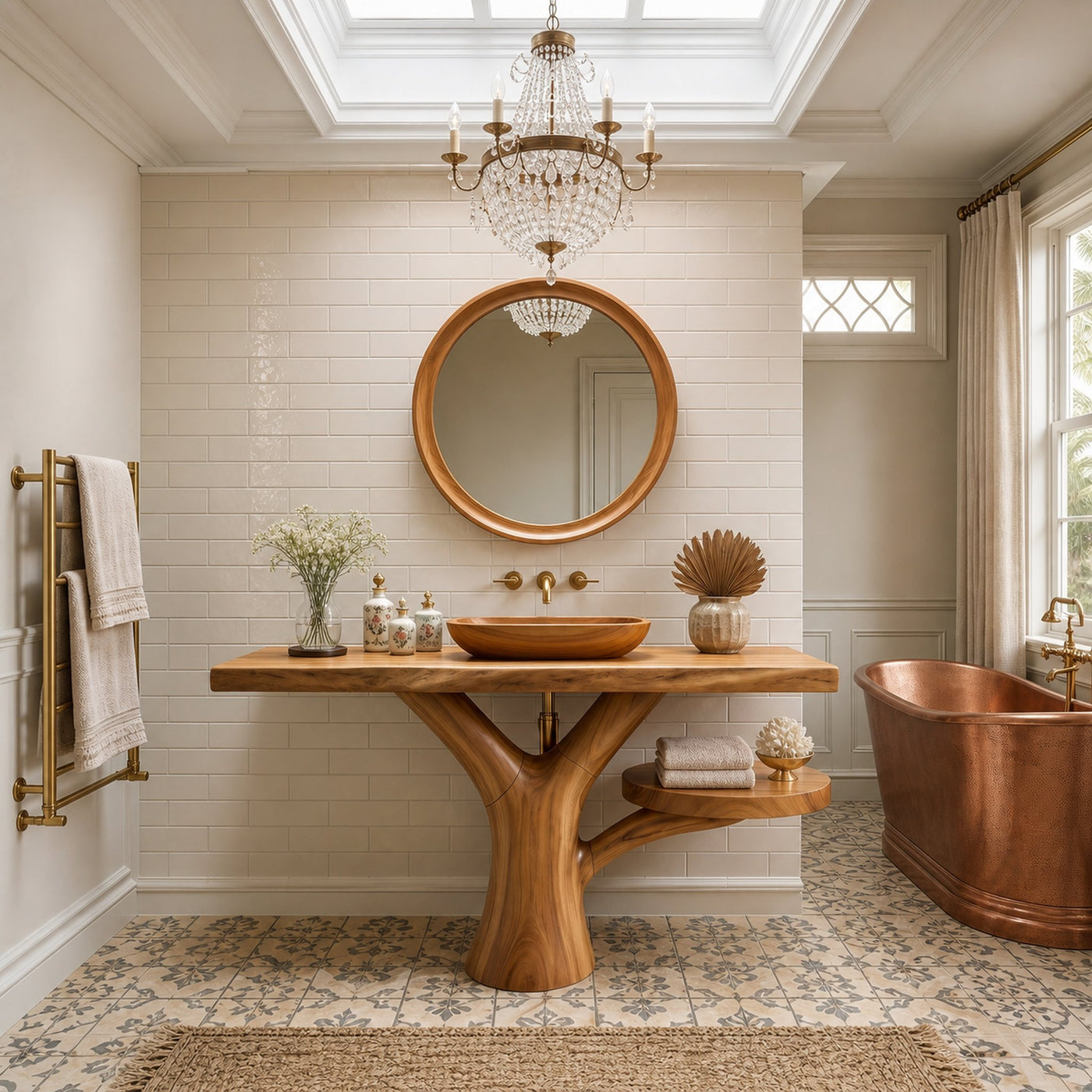 Sculptural Wood Sink Cabinet For Tropical Powder Room - product view 3