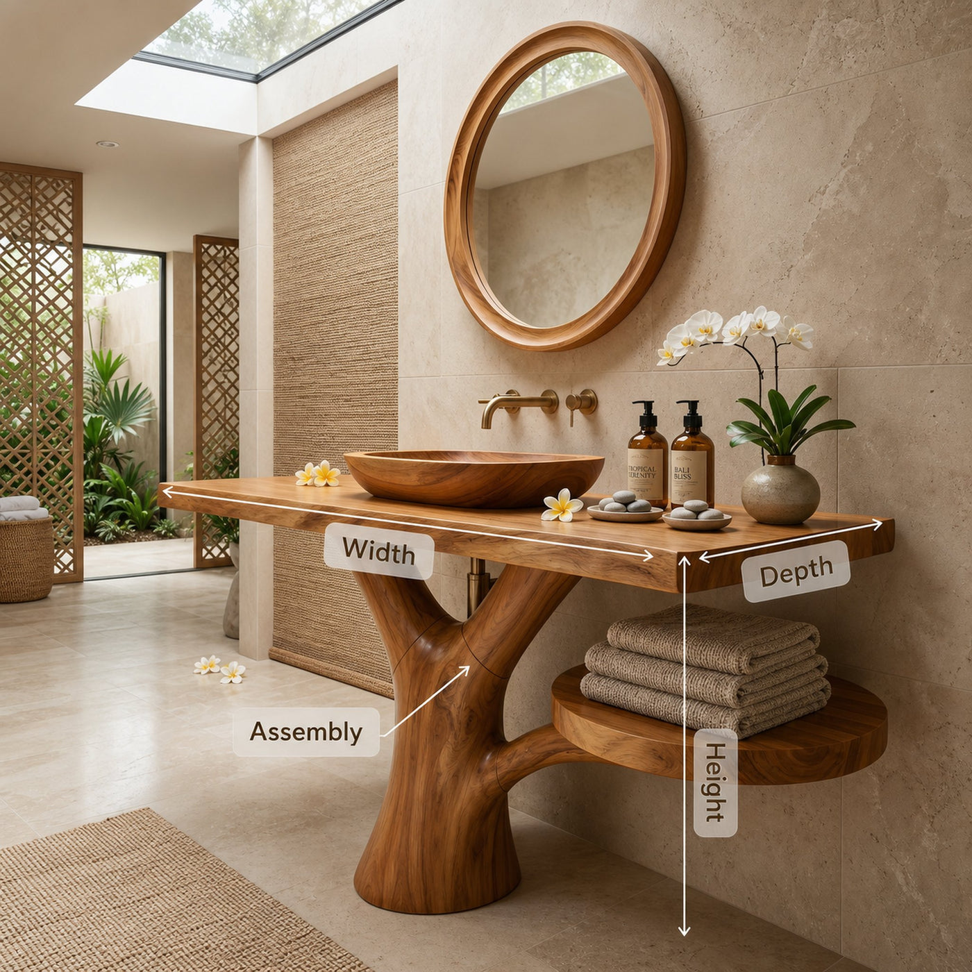 Sculptural Wood Sink Cabinet For Tropical Powder Room - product view 8