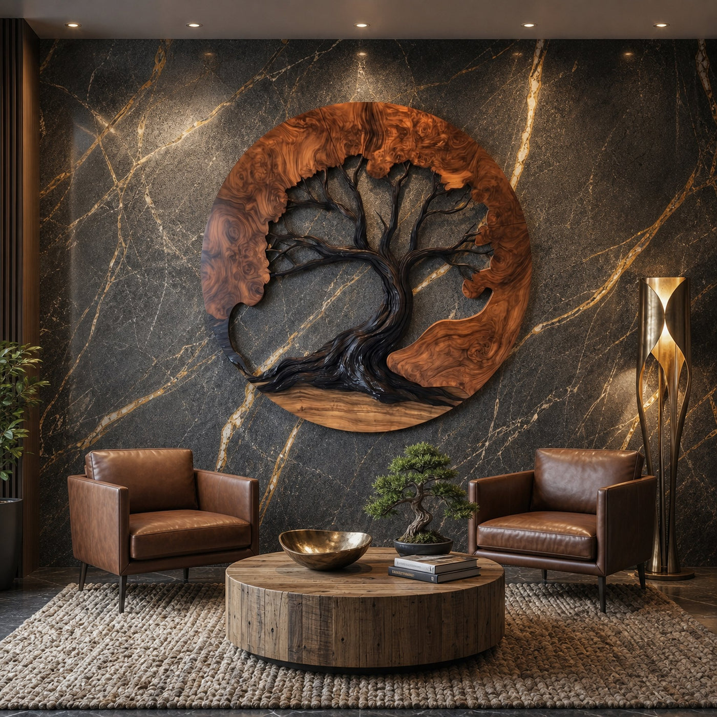 Sculptural Wooden Tree Wall Decor For Living Room