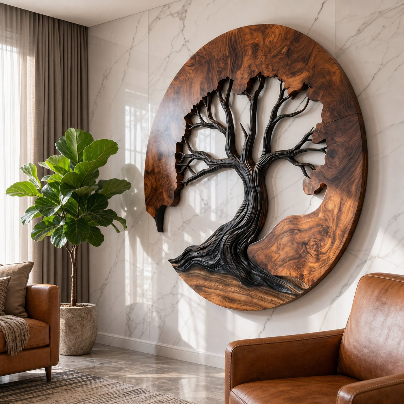 Sculptural Wooden Tree Wall Decor For Living Room - product view 3