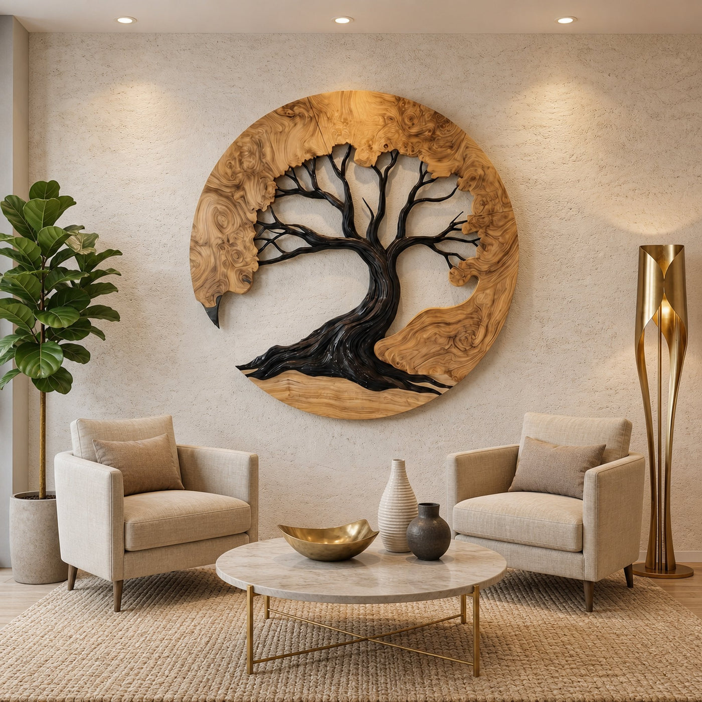 Sculptural Wooden Tree Wall Decor For Living Room - product view 5