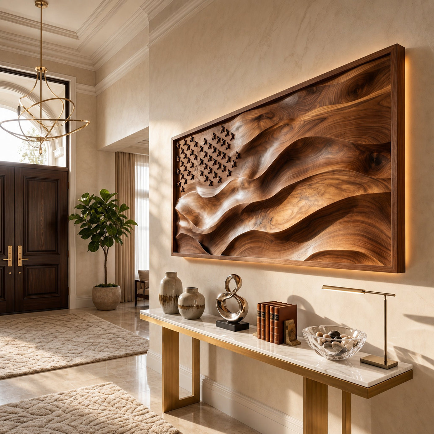 Serene Tree Landscape Wood Wall Art Luxury Penthouse Interior Decor - product view 2