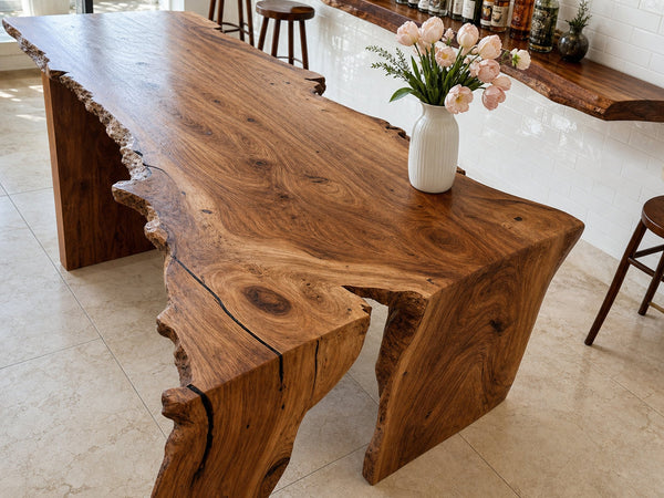 Solid Acacia Slab Table With Live Edge Unique And Versatile For Dining Areas, Living Rooms, Bar Spaces, Conference Rooms And Counters