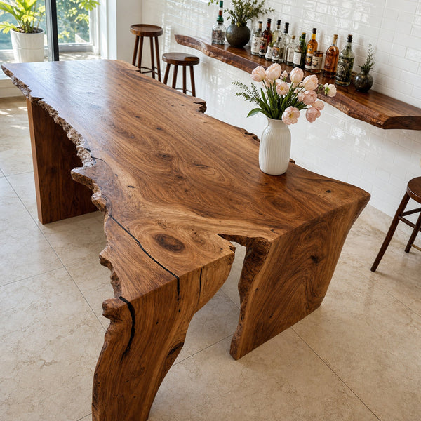 Solid Acacia Slab Table With Live Edge Unique And Versatile For Dining Areas, Living Rooms, Bar Spaces, Conference Rooms And Counters