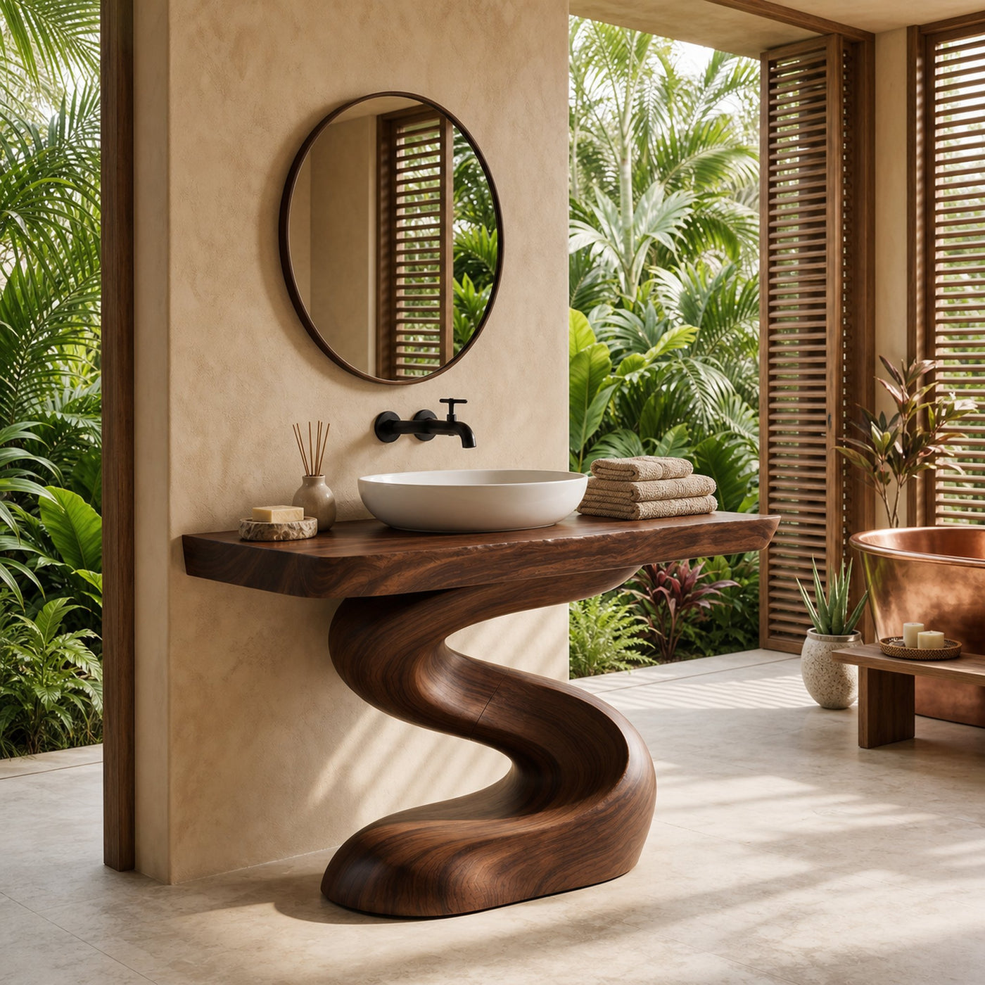 Spa Style Wood Washstand Vanity For Wellness Bathroom