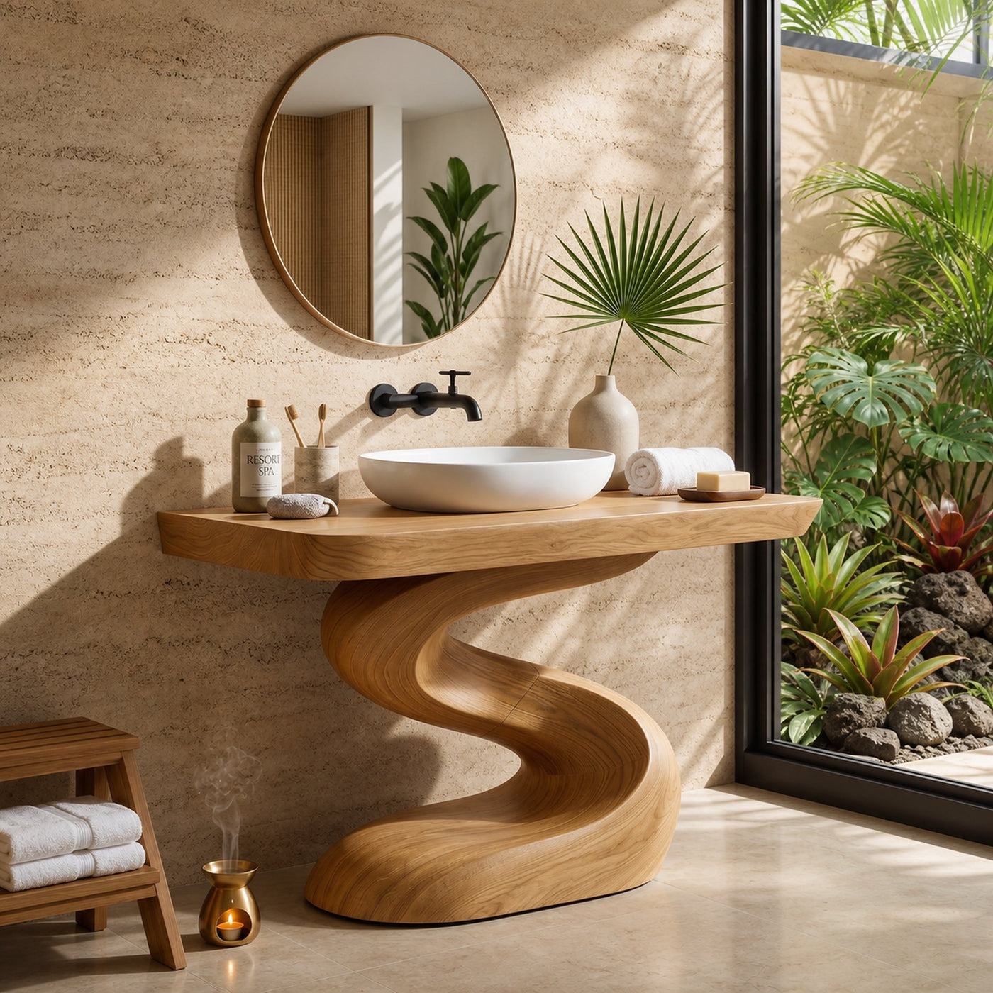 Spa Style Wood Washstand Vanity For Wellness Bathroom - product view 5