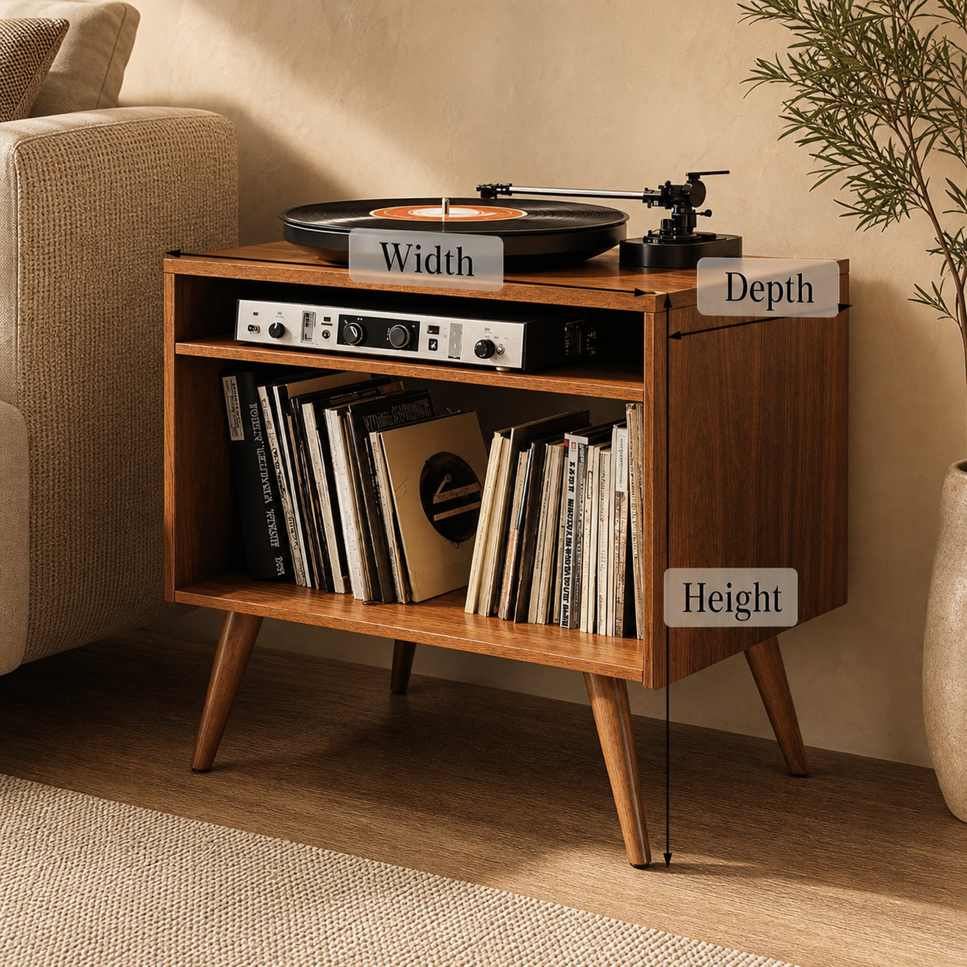 Spacious Record Player Stand For Living Room, Bedroom, Office - product view 5