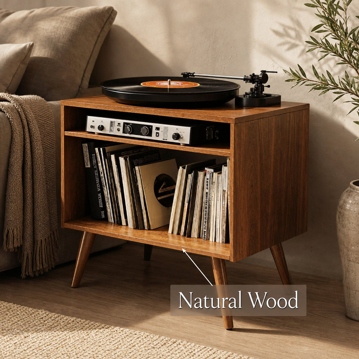 Spacious Record Player Stand For Living Room, Bedroom, Office - product view 6