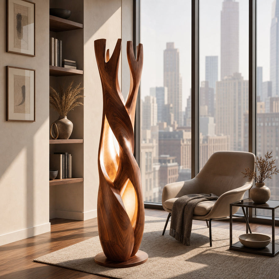 Statement Wooden Sculpture Lamp  For Luxury Home