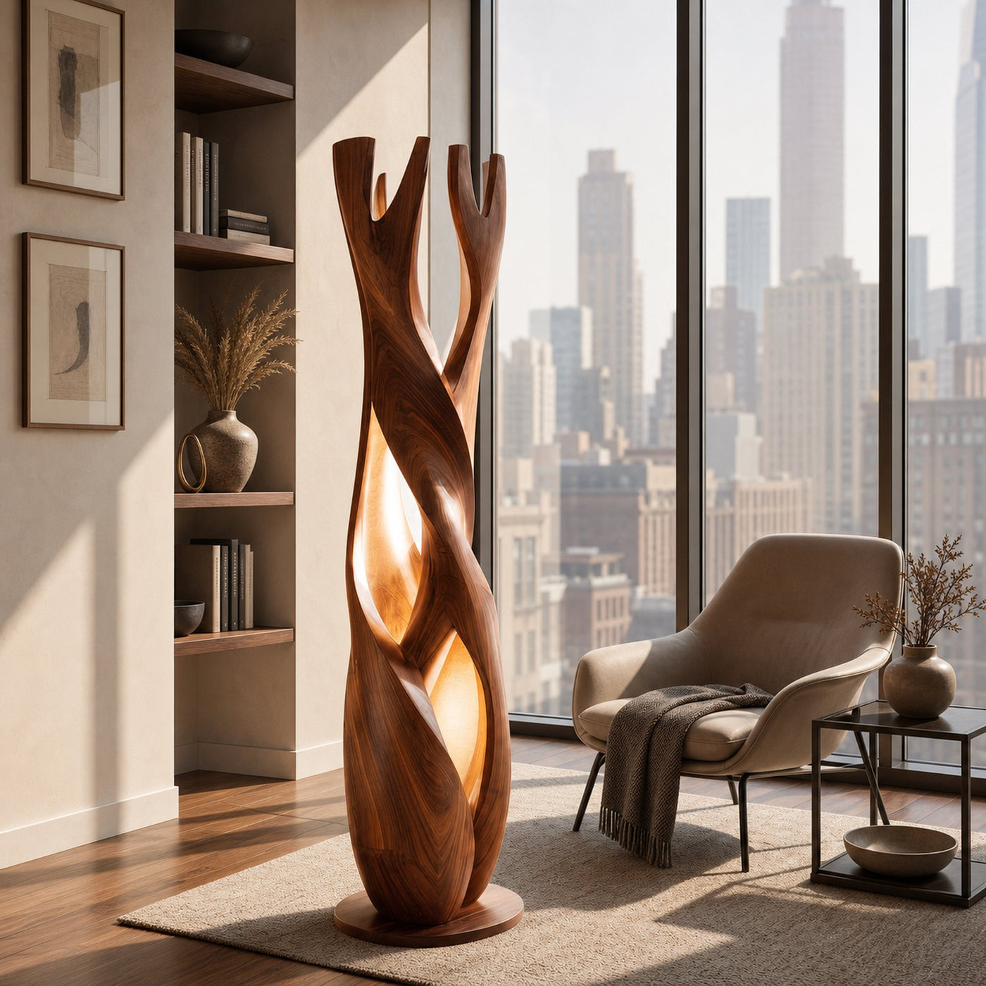 Statement Wooden Sculpture Lamp For Luxury Home