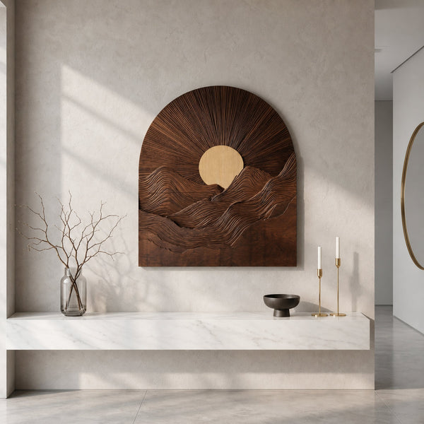 Sunburst Wall Art With Sculptural Round Panel Design For Living Room And Entryway