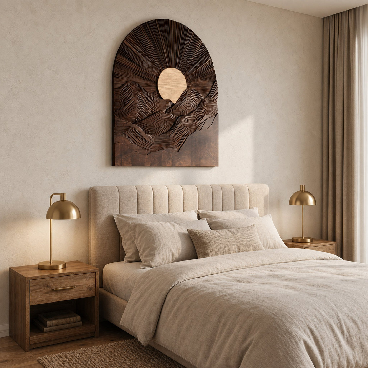 Sunburst Wall Art With Sculptural Round Panel Design For Living Room And Entryway - product view 2