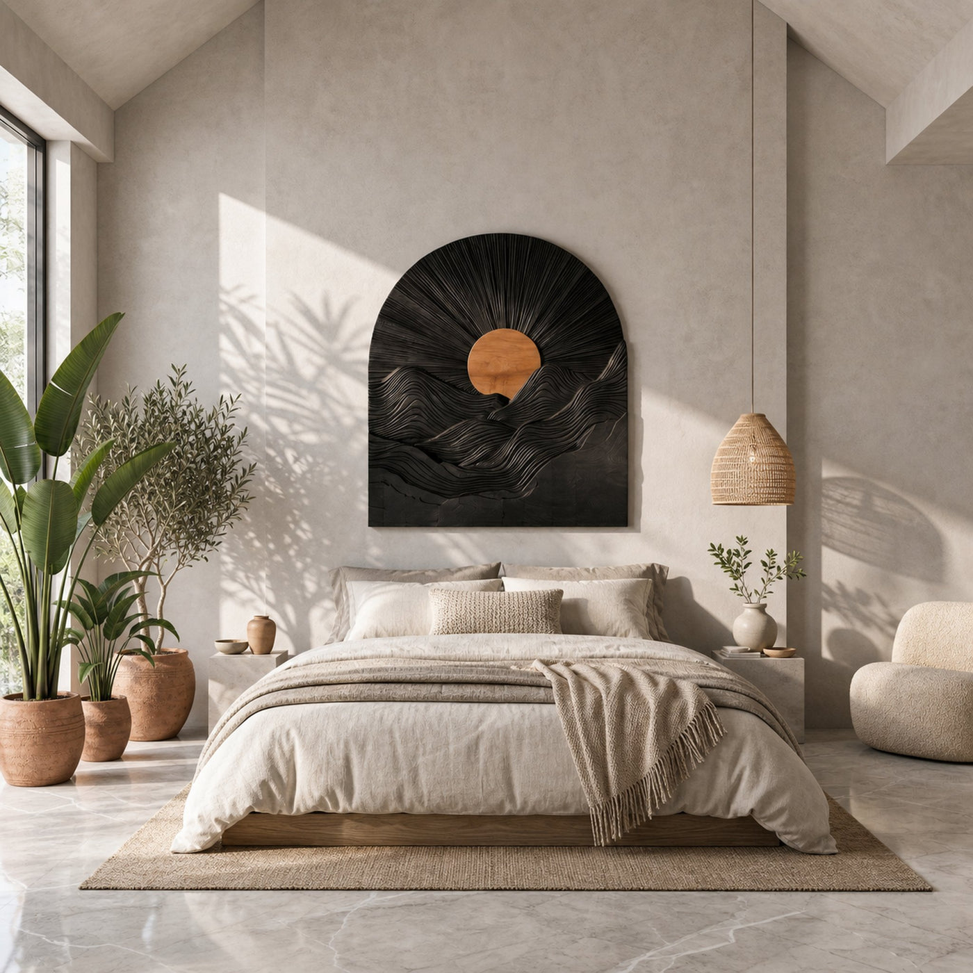 Sunburst Wall Art With Sculptural Round Panel Design For Living Room And Entryway - product view 4
