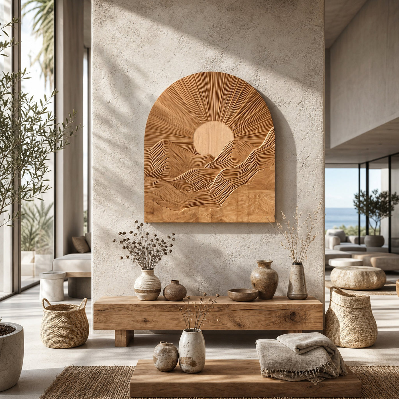 Sunburst Wall Art With Sculptural Round Panel Design For Living Room And Entryway - product view 5