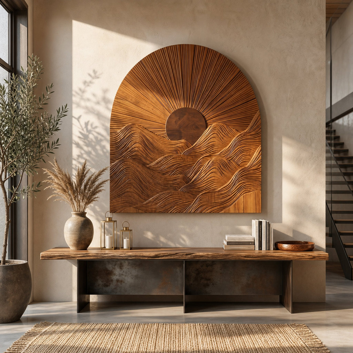 Sunburst Wall Art With Sculptural Round Panel Design For Living Room And Entryway - product view 6