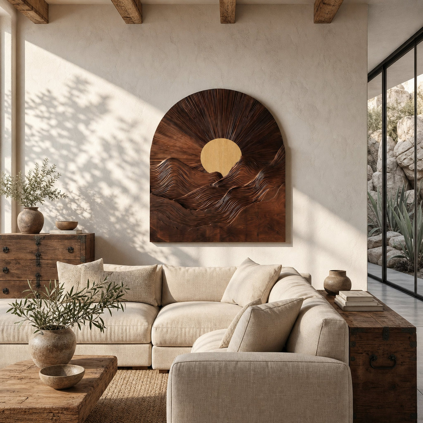 Sunburst Wall Art With Sculptural Round Panel Design For Living Room And Entryway - product view 7