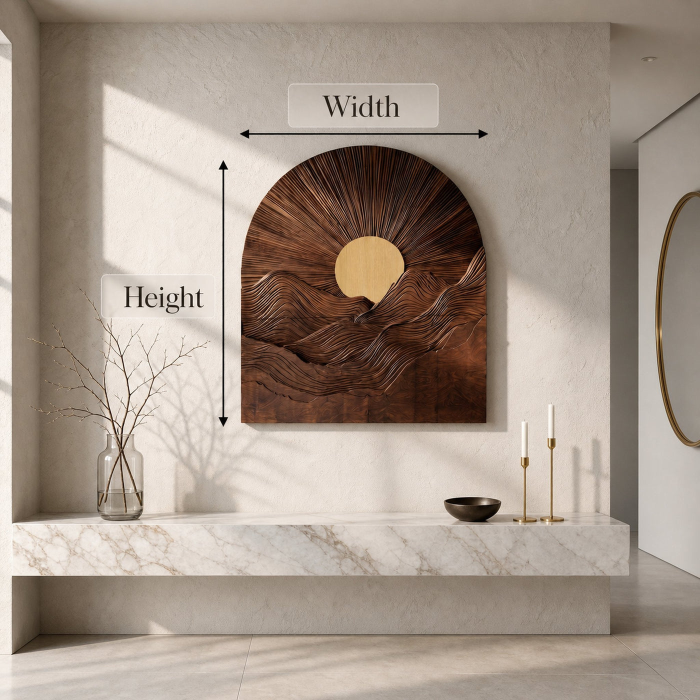 Sunburst Wall Art With Sculptural Round Panel Design For Living Room And Entryway - product view 8