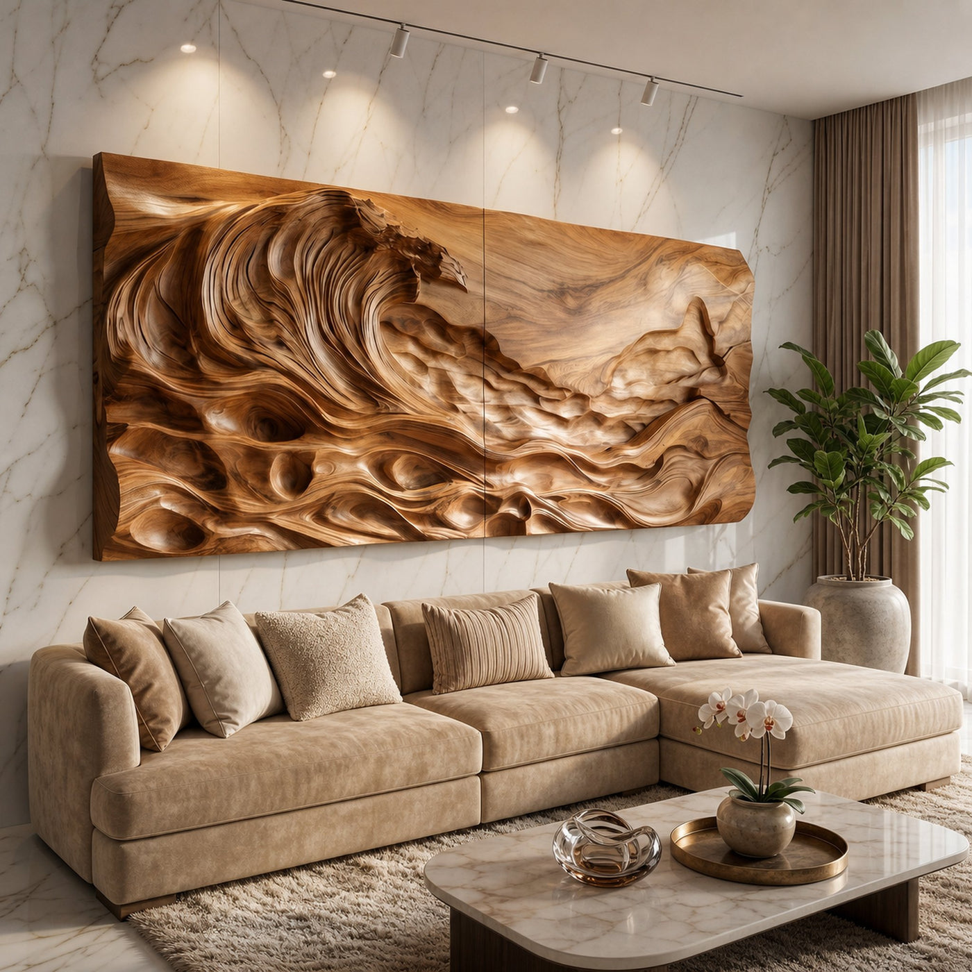 Textured Ocean Wave Wood Wall Art For Luxury Home Decoration