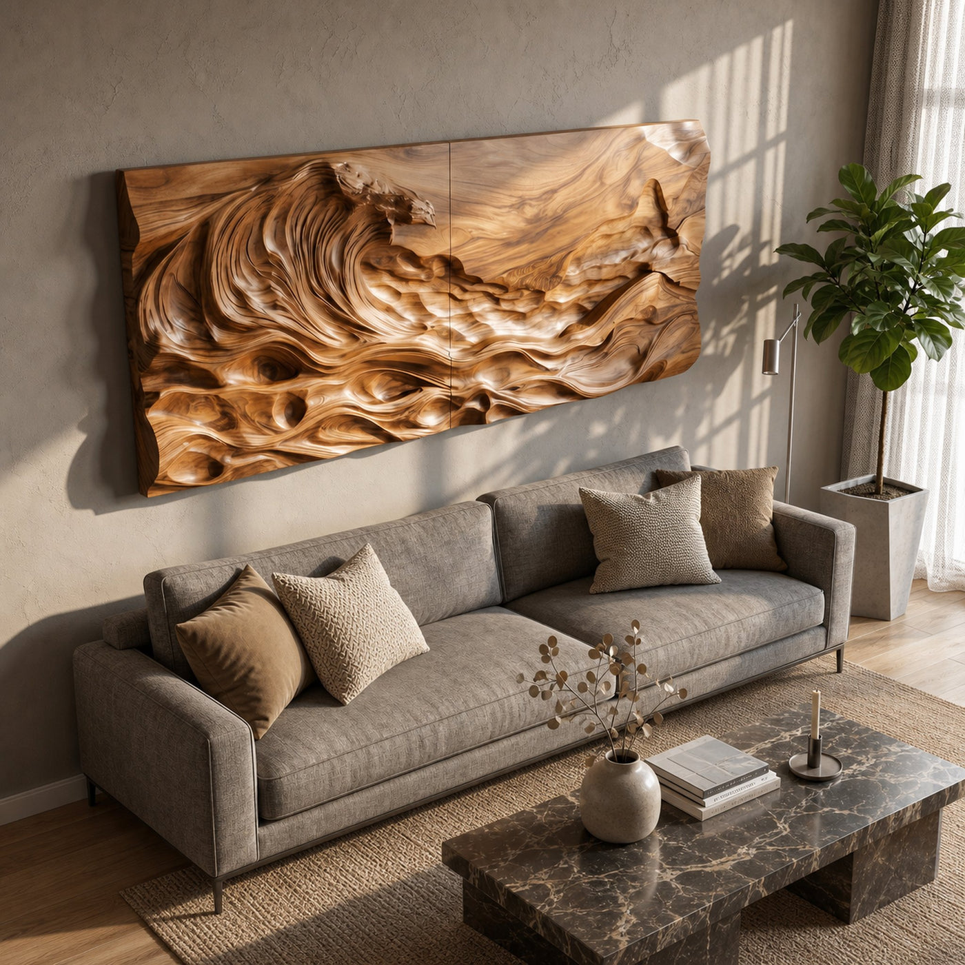 Textured Ocean Wave Wood Wall Art For Luxury Home Decoration - product view 2
