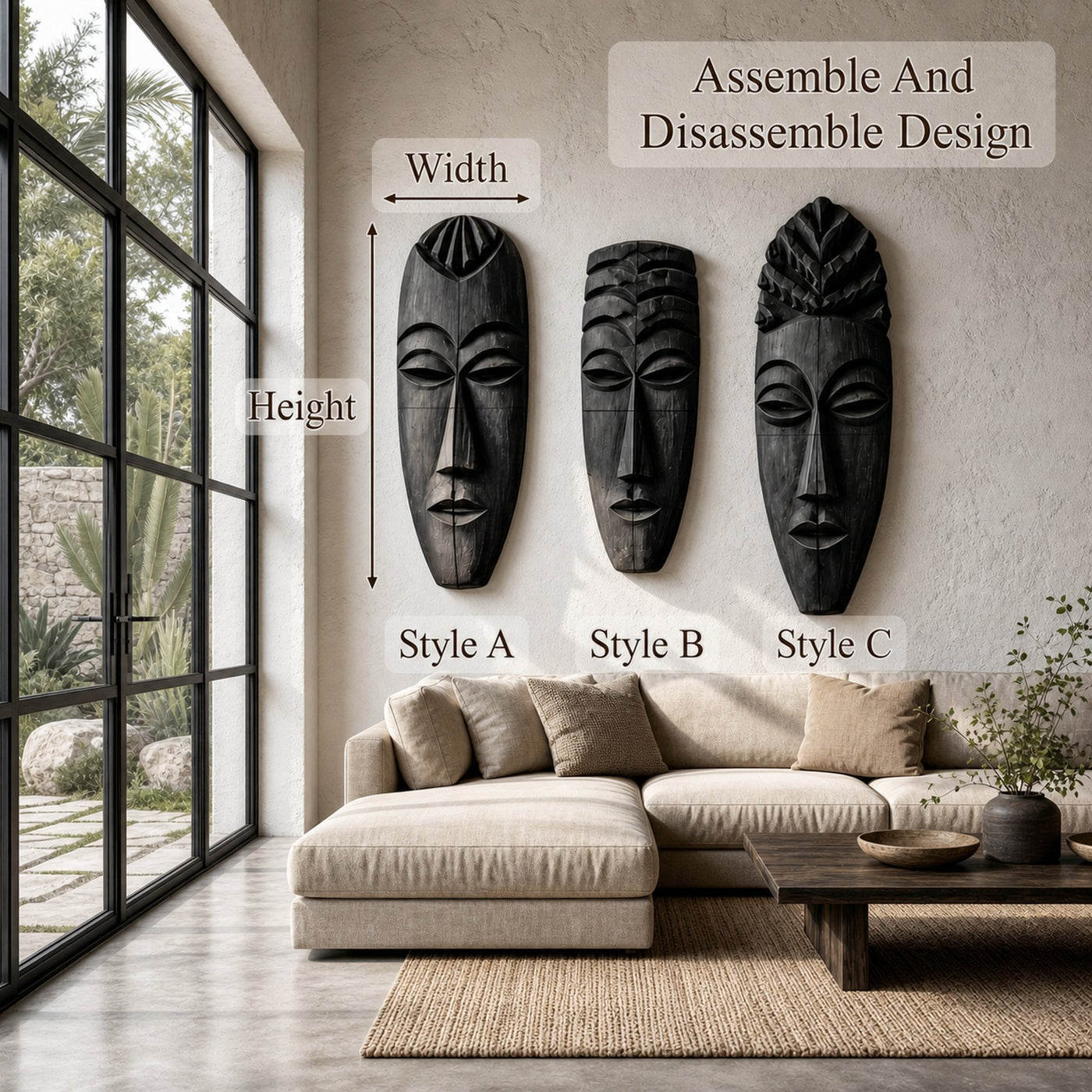 Tribal Wooden Wall Art Set With Hand Carved African Mask Design For Living Room And Entryway - product view 8
