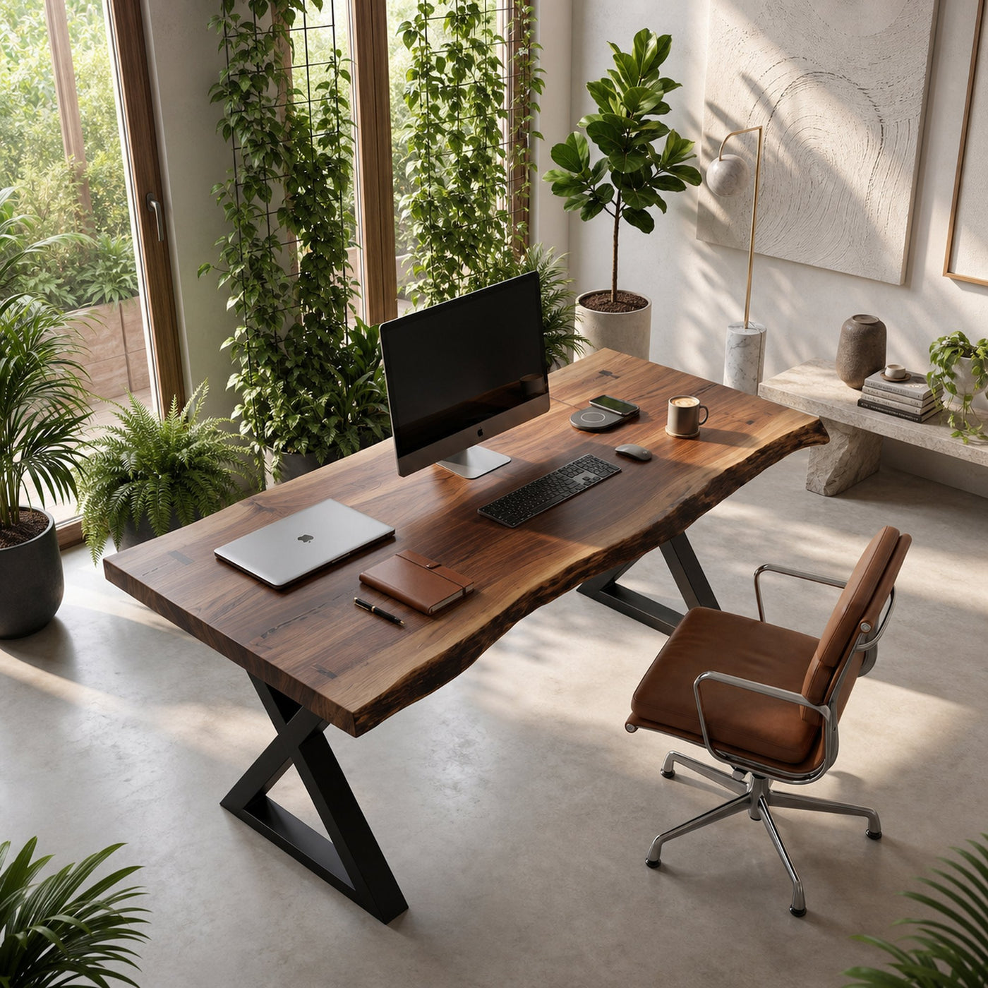 Tropical Computer Desk With Live Edge Top For Home Office - product view 2