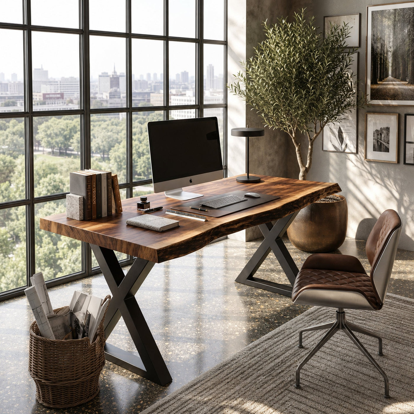Tropical Computer Desk With Live Edge Top For Home Office - product view 3