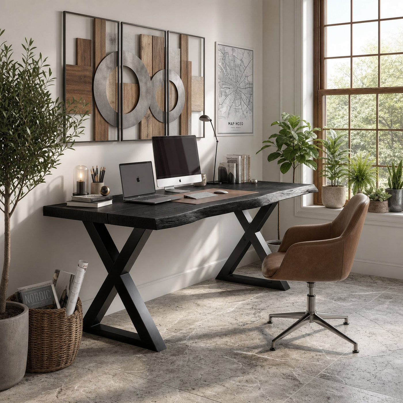 Tropical Computer Desk With Live Edge Top For Home Office - product view 4